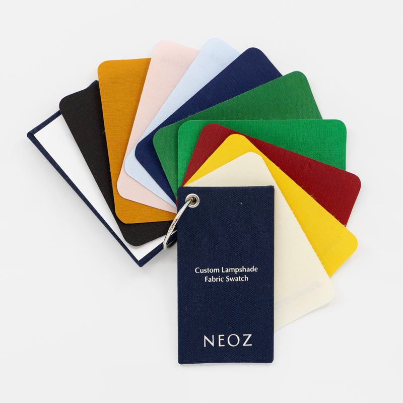 NEOZ Custom Lampshade Fabric Swatch pack fanned to show full colour range