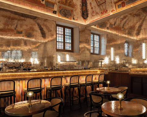 NEOZ Victoria portable lamp featured at Il Bar della Musa, Palazzo Talìa, Rome