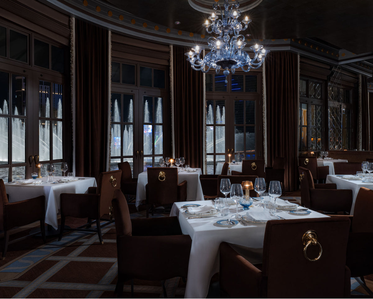 Manhattan rechargeable portable table lamp on dining table at Prime Steakhouse, Bellagio Las Vegas
