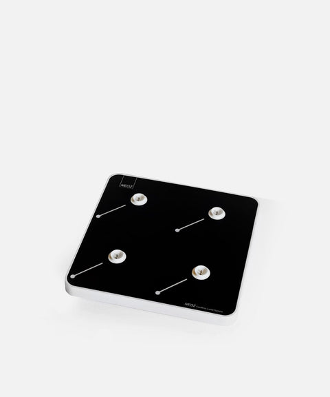 NEOZ Small Charging Tray for 4 cordless lamps – compact aluminium base with contact charging points for use with 50W power supply.